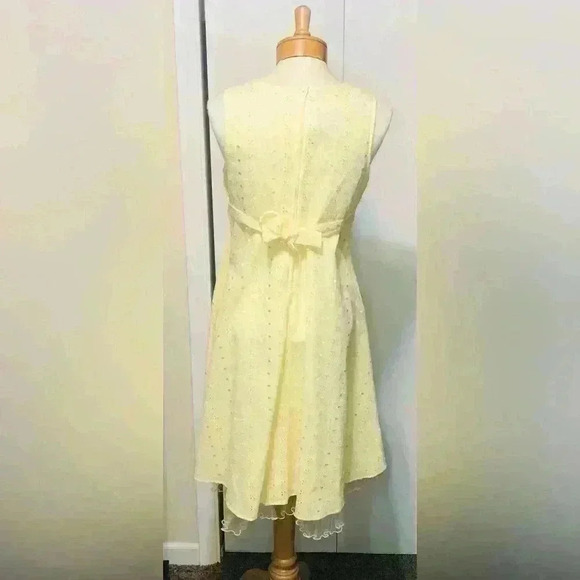 Ashley Ann Embroidered Eyelet Yellow Sundress Lined Tulle Hem Girls Size 14 1/2 - Picture 2 of 16